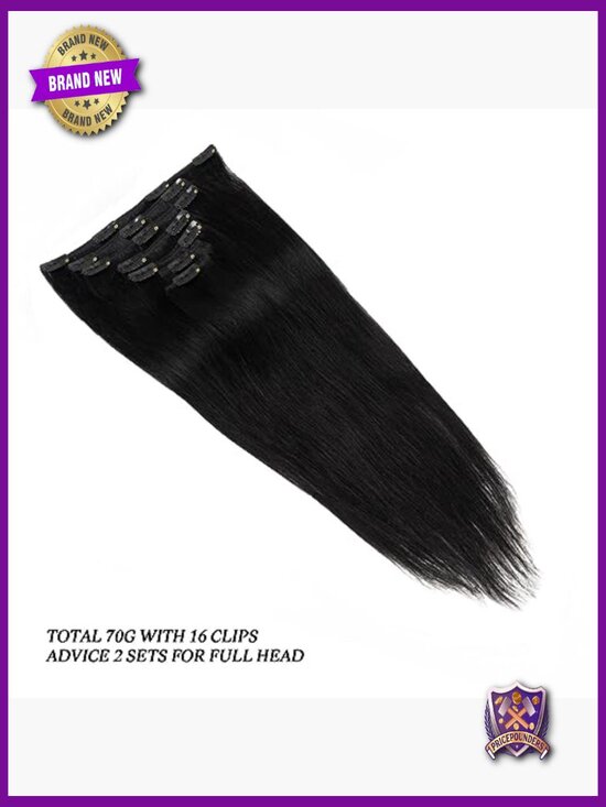 Clip in Hair Extensions Remy Human Hair 14in 70g 7pcs 16 Clips Straight Thick main image 7